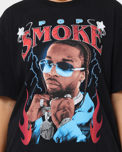 Pop Smoke Flames Vintage T-Shirt Washed Black