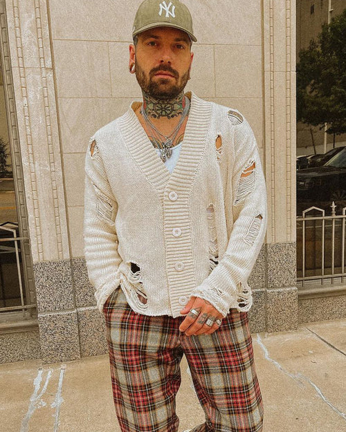 MNML Distressed Cardigan Off White
