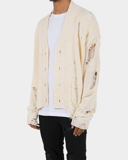 MNML Distressed Cardigan Off White