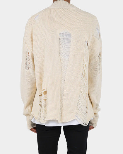 MNML Distressed Cardigan Off White