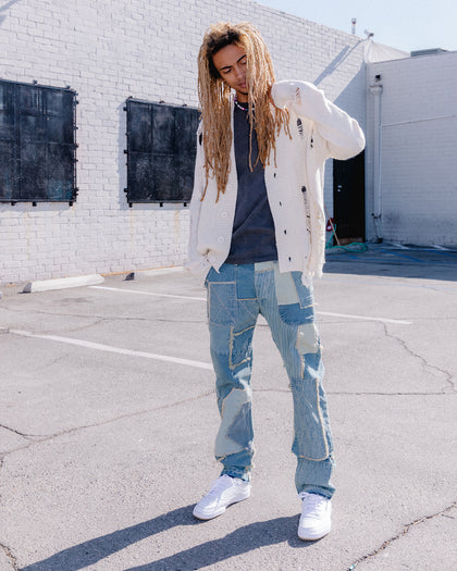 MNML Distressed Cardigan Off White