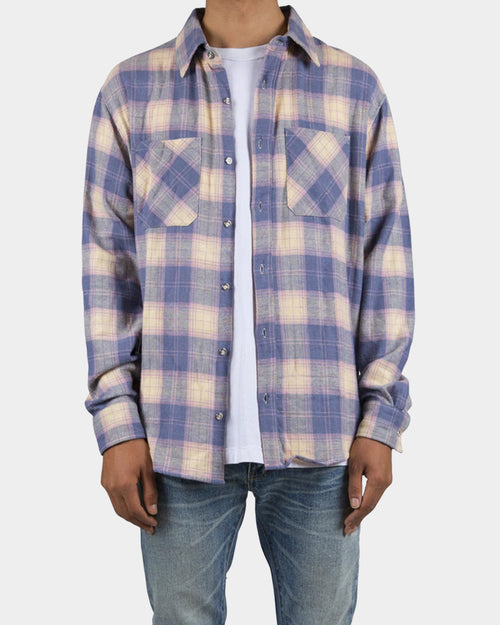 MNML Metal Button Flannel Blue/Yellow