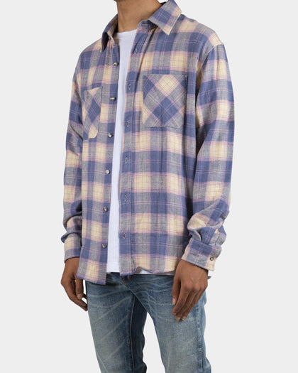 MNML Metal Button Flannel Blue/Yellow