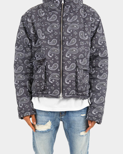 MNML Paisley Cropped Puffer Jacket Black