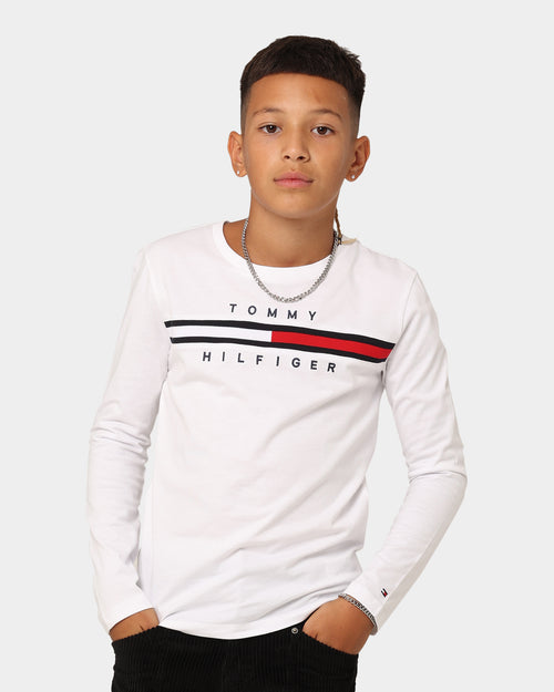 Tommy Hilfiger Kids' Flag Rib Insert Long Sleeve T-Shirt White