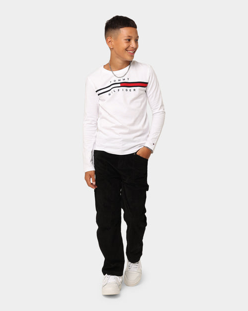 Tommy Hilfiger Kids' Flag Rib Insert Long Sleeve T-Shirt White