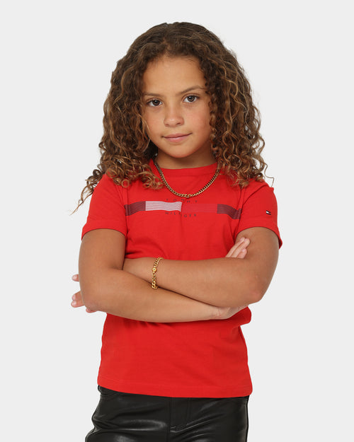 Tommy Hilfiger Kids' Global Stripe Short Sleeve T-Shirt Deep Crimson