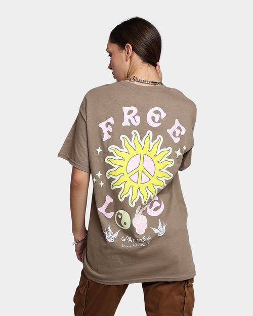 Goat Crew Free Love T-Shirt Brown