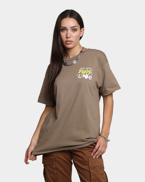 Goat Crew Free Love T-Shirt Brown