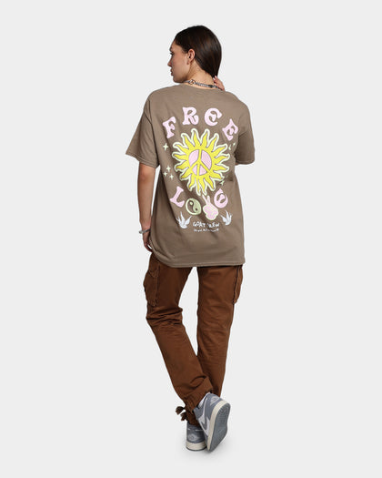Goat Crew Free Love T-Shirt Brown