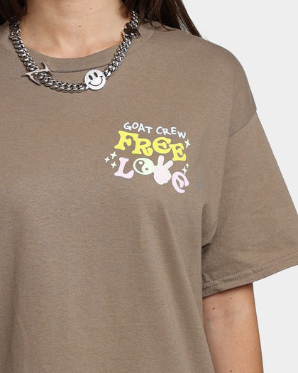 Goat Crew Free Love T-Shirt Brown