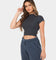 Joah Brown Women's Contrast Stitch Crop T-Shirt Vintage Navy