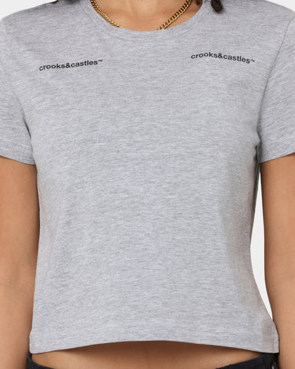 Crooks & Castles Women's Collar Logo Crop T-Shirt Heather Grey