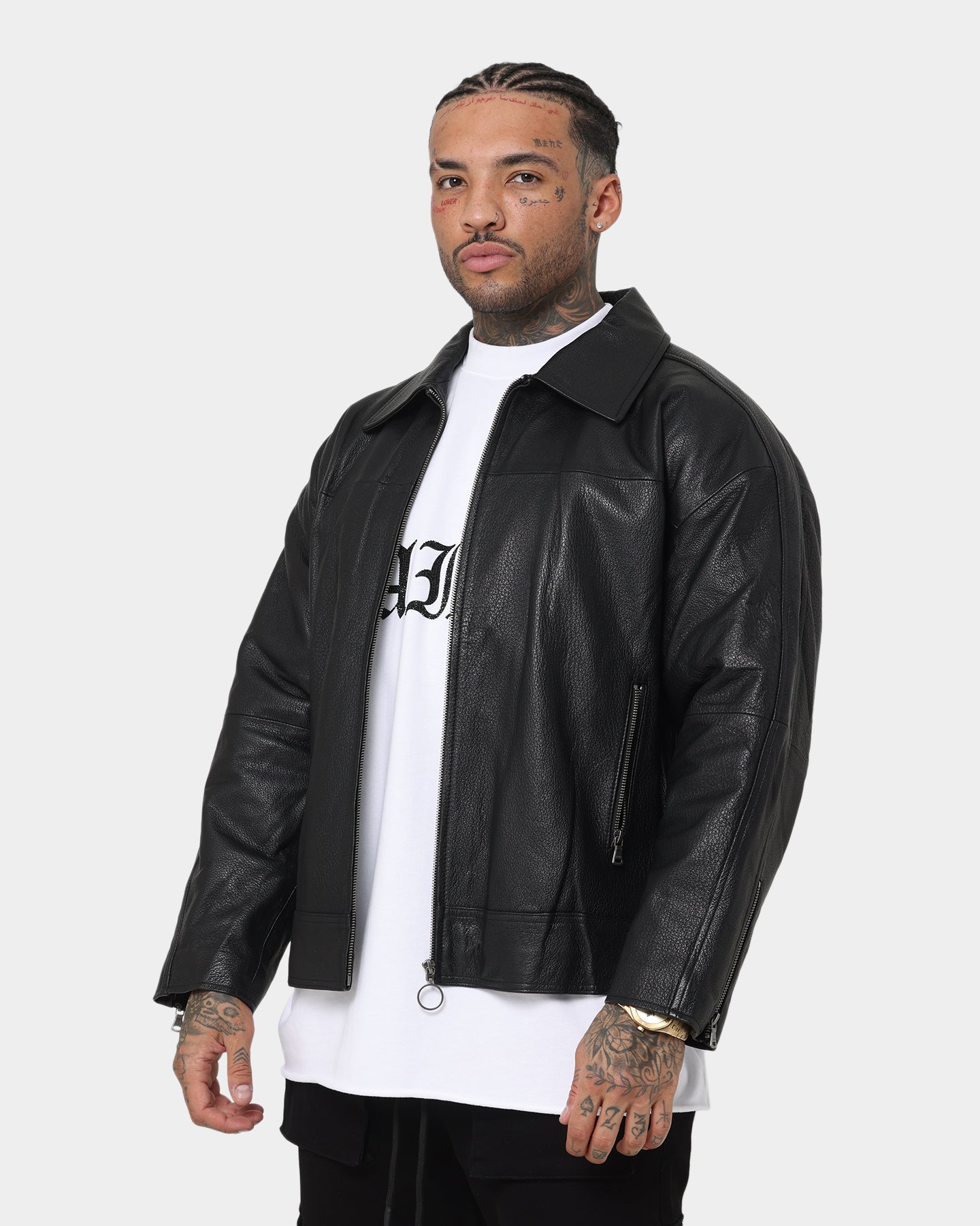 Saint Morta Oversized Leather Bomber Jacket Black | Culture Kings US