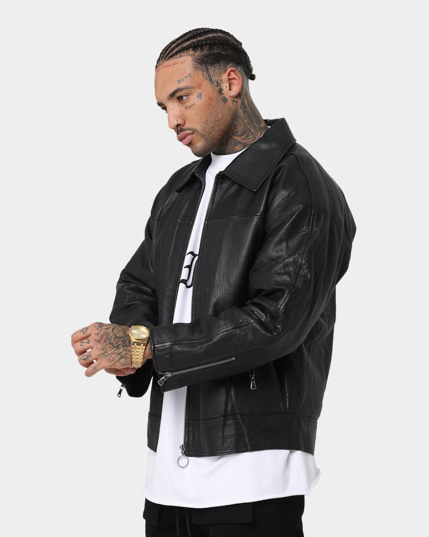 Saint Morta Oversized Leather Bomber Jacket Black | Culture Kings US