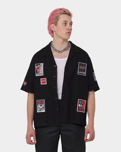 Loiter Patchwork Button Up Shirt Black