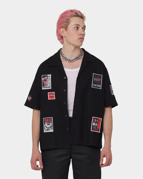 Loiter Patchwork Button Up Shirt Black