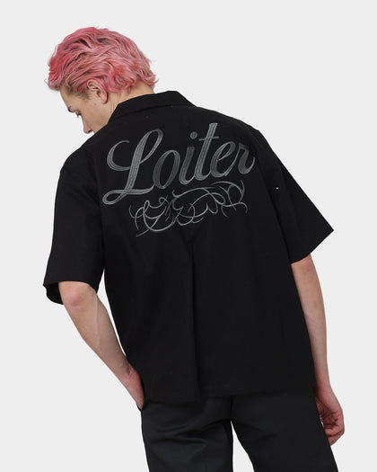 Loiter Patchwork Button Up Shirt Black