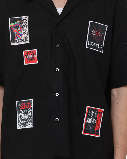 Loiter Patchwork Button Up Shirt Black