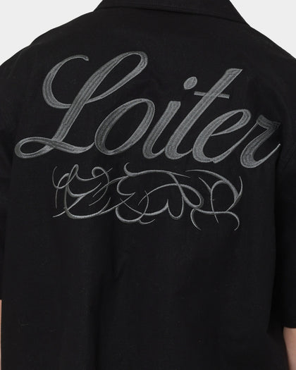 Loiter Patchwork Button Up Shirt Black