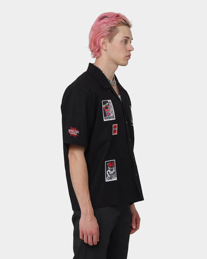 Loiter Patchwork Button Up Shirt Black