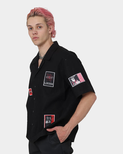 Loiter Patchwork Button Up Shirt Black