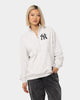 Majestic Athletic Women's New York Yankees Bat Wing Half Zip Crop Crewneck White Marle