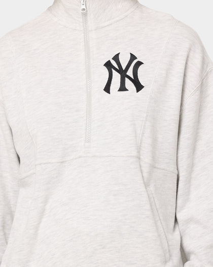Majestic Athletic Women's New York Yankees Bat Wing Half Zip Crop Crewneck White Marle