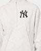 Majestic Athletic Women's New York Yankees Bat Wing Half Zip Crop Crewneck White Marle