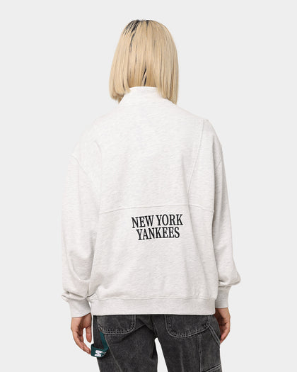 Majestic Athletic Women's New York Yankees Bat Wing Half Zip Crop Crewneck White Marle