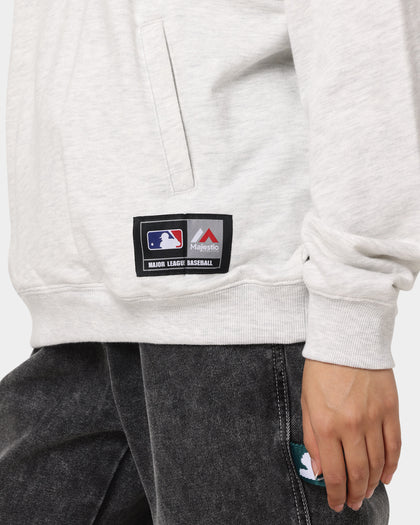 Majestic Athletic Women's New York Yankees Bat Wing Half Zip Crop Crewneck White Marle