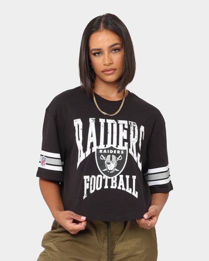 Majestic Athletic Women's Las Vegas Raiders Vintage Oversized Crop T-Shirt Faded Black