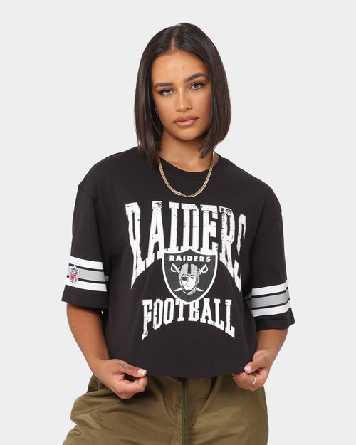 Majestic Athletic Women's Las Vegas Raiders Vintage Oversized Crop T-Shirt Faded Black