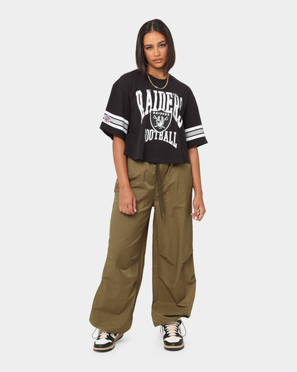 Majestic Athletic Women's Las Vegas Raiders Vintage Oversized Crop T-Shirt Faded Black