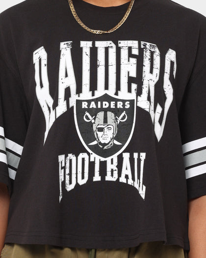 Majestic Athletic Women's Las Vegas Raiders Vintage Oversized Crop T-Shirt Faded Black