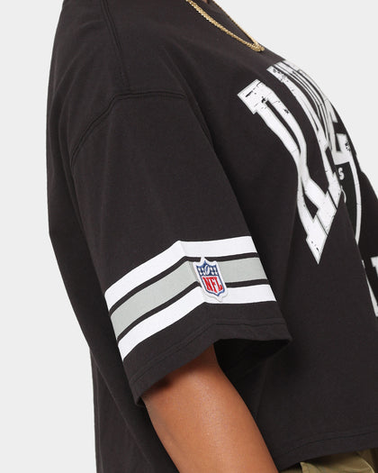 Majestic Athletic Women's Las Vegas Raiders Vintage Oversized Crop T-Shirt Faded Black