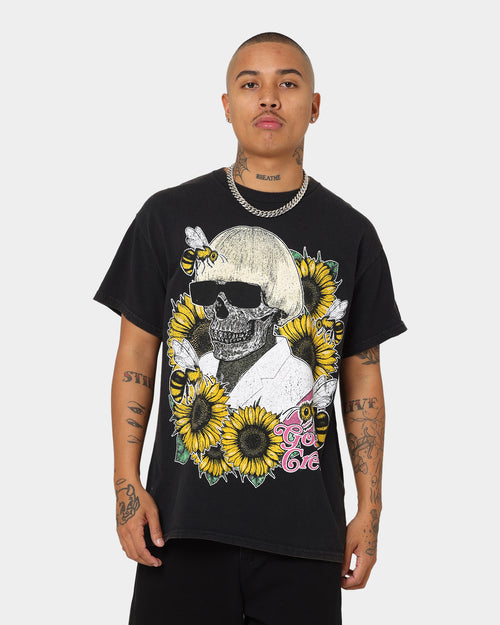 Goat Crew Flower Skull Vintage T-Shirt Black Wash