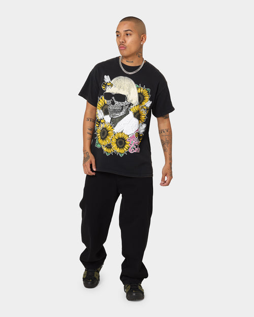 Goat Crew Flower Skull Vintage T-Shirt Black Wash
