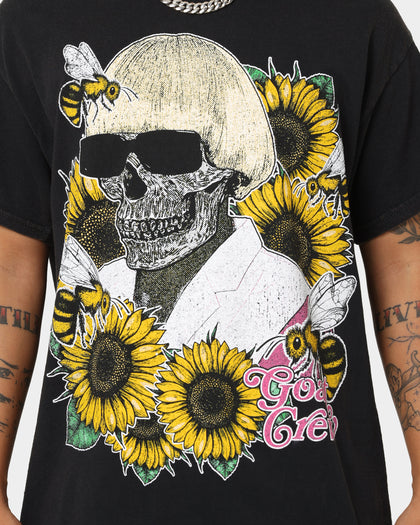 Goat Crew Flower Skull Vintage T-Shirt Black Wash