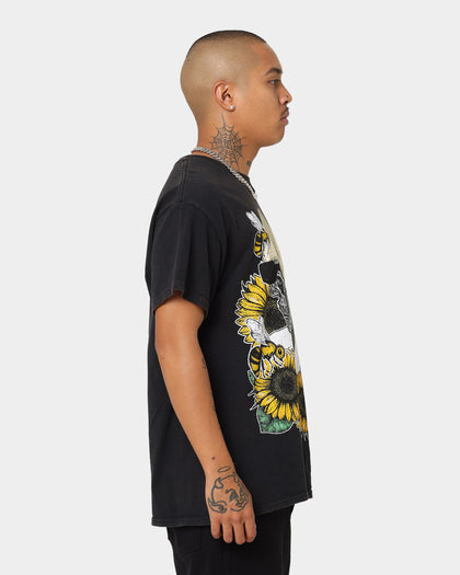Goat Crew Flower Skull Vintage T-Shirt Black Wash