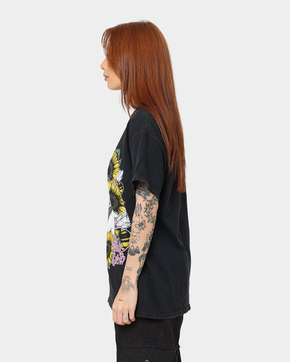 Goat Crew Flower Skull Vintage T-Shirt Black Wash