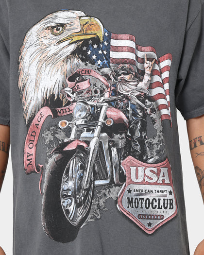 American Thrift Eagle Moto Club T-Shirt Off Black
