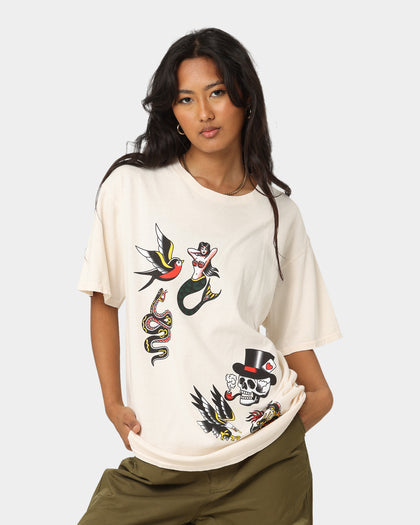 Rats Get Fat Tattoo Split Print T-Shirt Off White