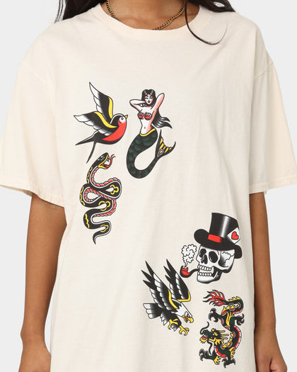 Rats Get Fat Tattoo Split Print T-Shirt Off White