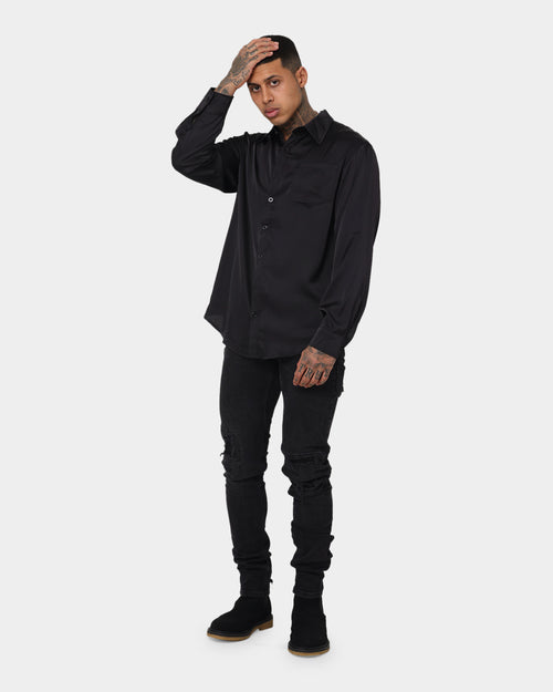 XXIII Kai Satin Button Up Black