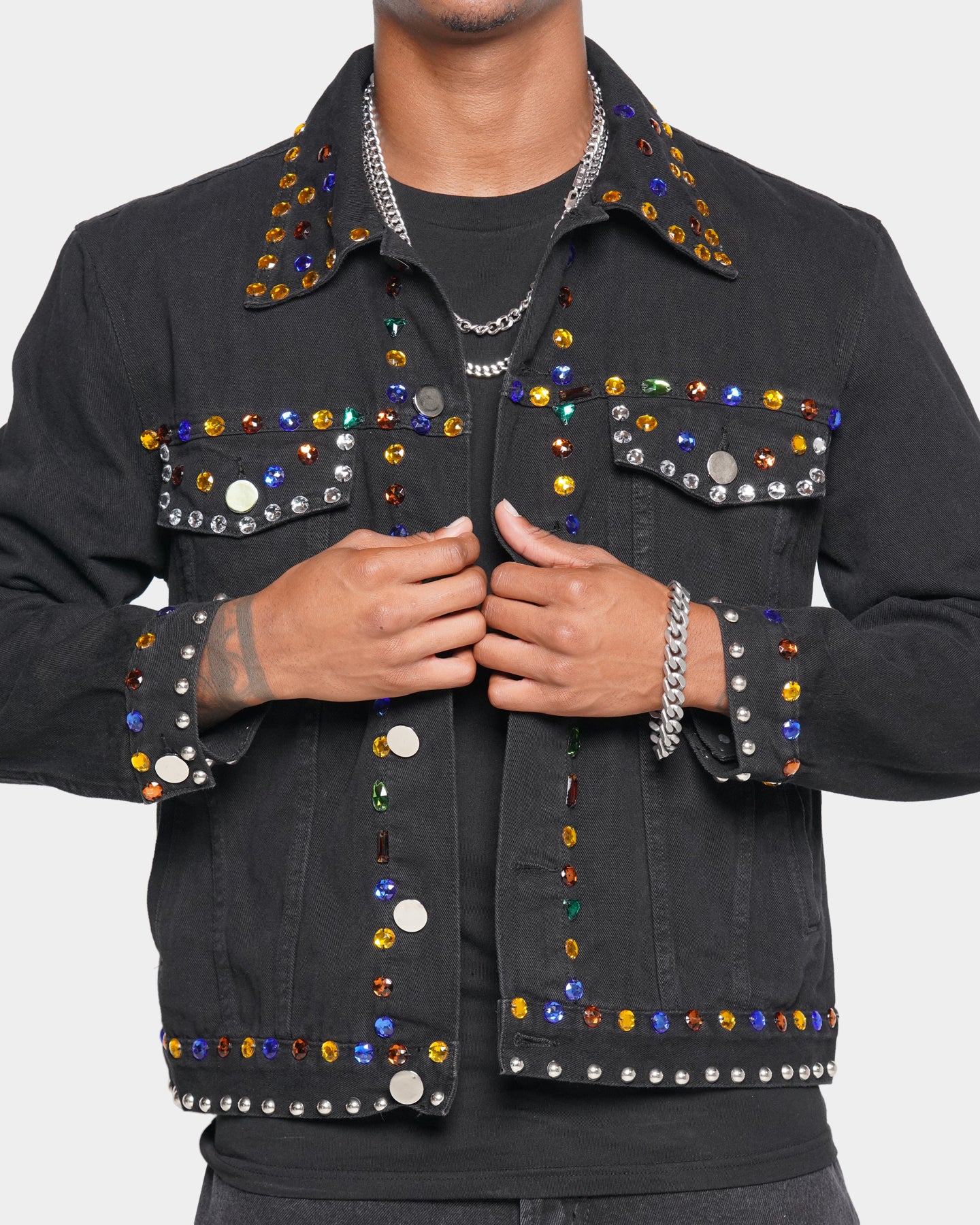 STONE  ブラック デニムジャケット XXIII Rhinestone Denim Jacket Black | Culture Kings US