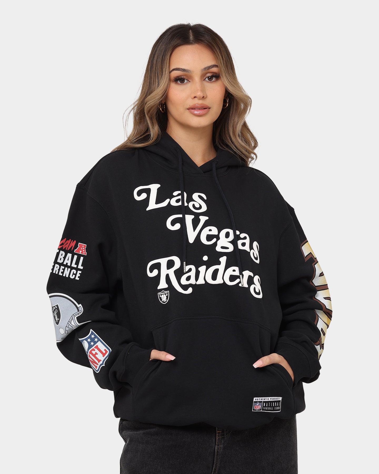 Majestic Athletic Las Vegas Raiders Puff Print Patch Hoodie Faded
