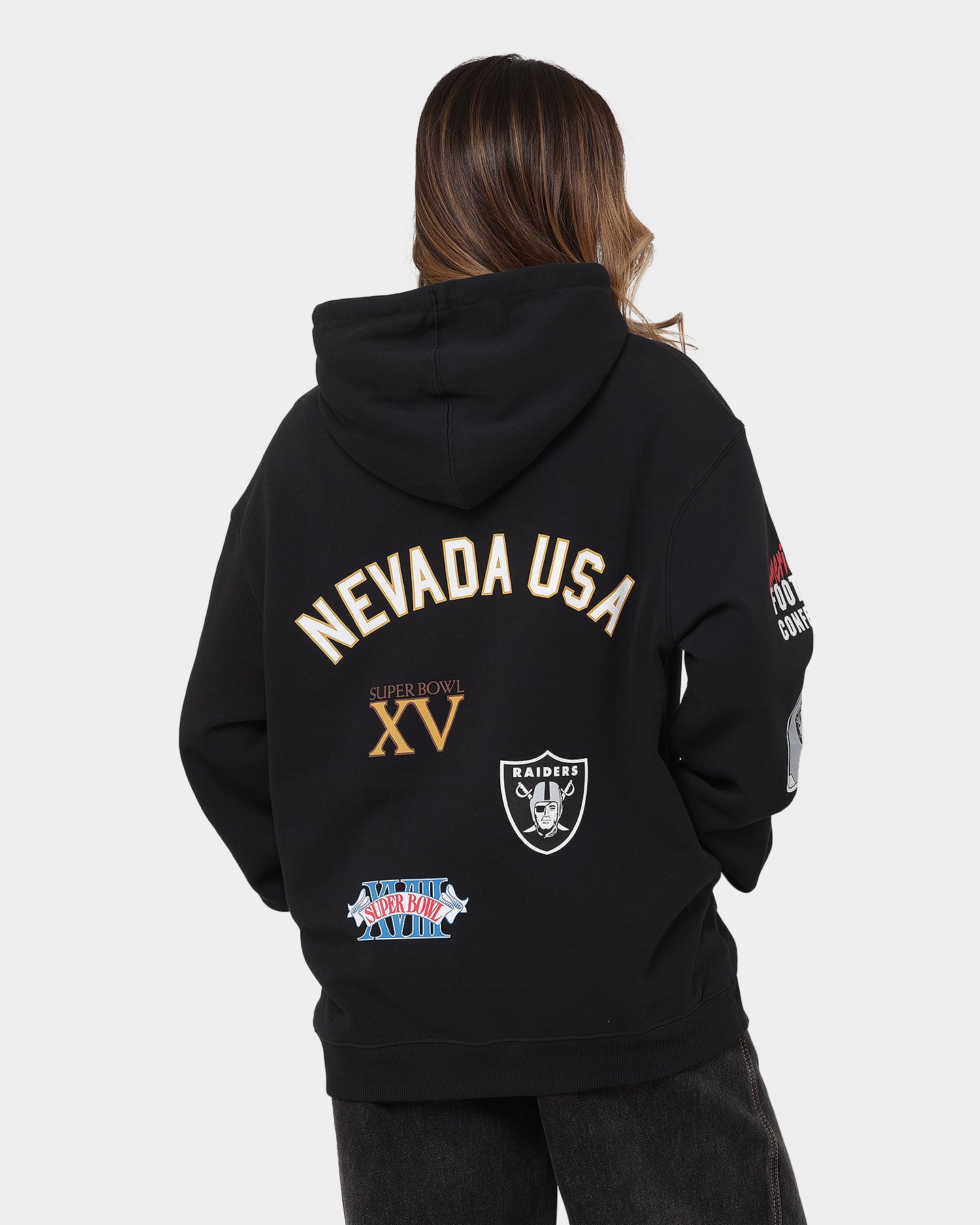 【US限定】Majestic NFL Las Vegas Raiders Point Guard Hoodie Majestic Athletic Las Vegas Raiders Puff Print Patch Hoodie