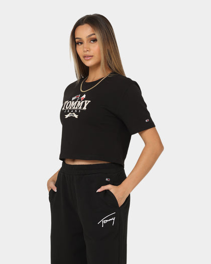 Tommy Jeans Women's TJW Super Crop Modern Prep 1 T-Shirt Black