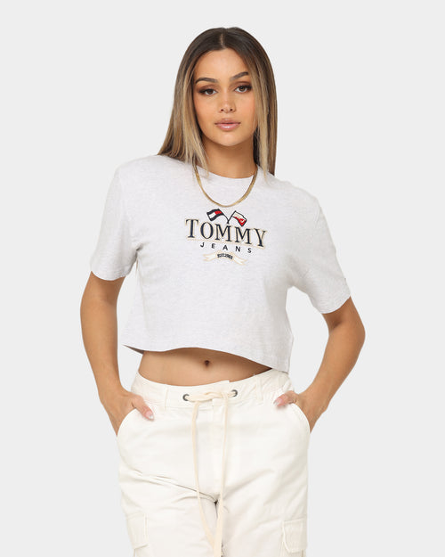 Tommy Jeans Women's TJW Super Crop Modern Prep 1 T-Shirt Silver Grey Heather